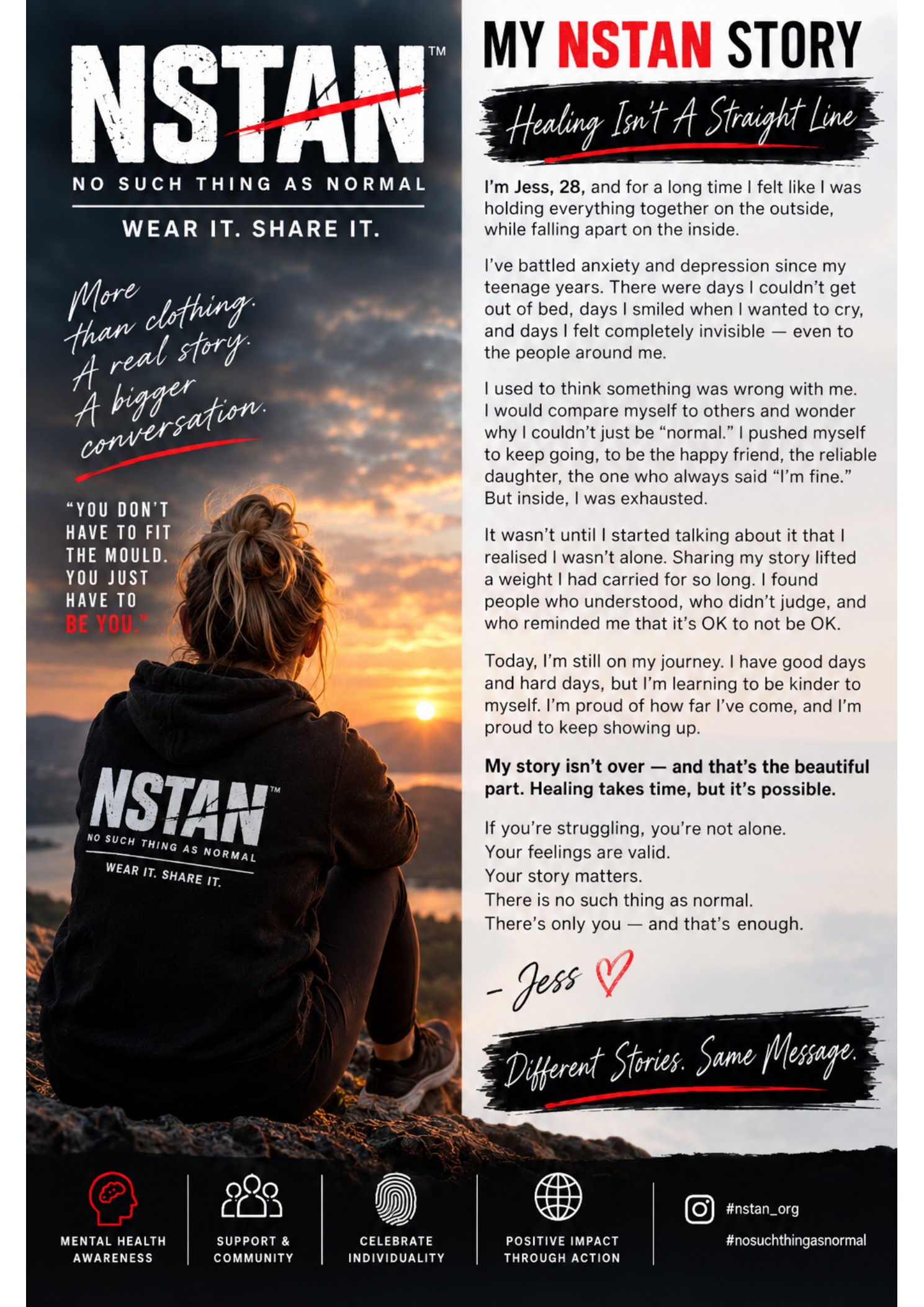 Example personalised NSTAN digital story card featuring Jess's story